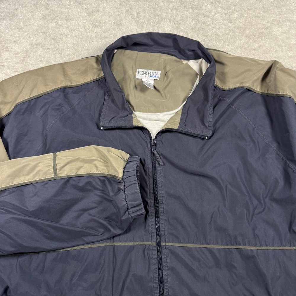 Penguin Sport Jacket Mens XXL Blue Windbreaker Full‎ Zip Colorblock Lightweight